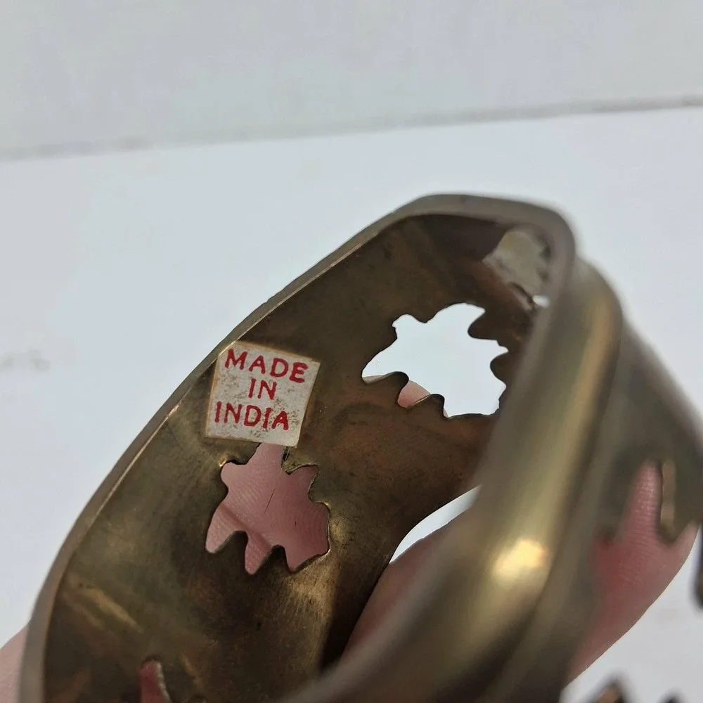 Vintage Brass Christmas Tree Napkin Rings Set of 4 Hexagon Holiday Gold‎ India